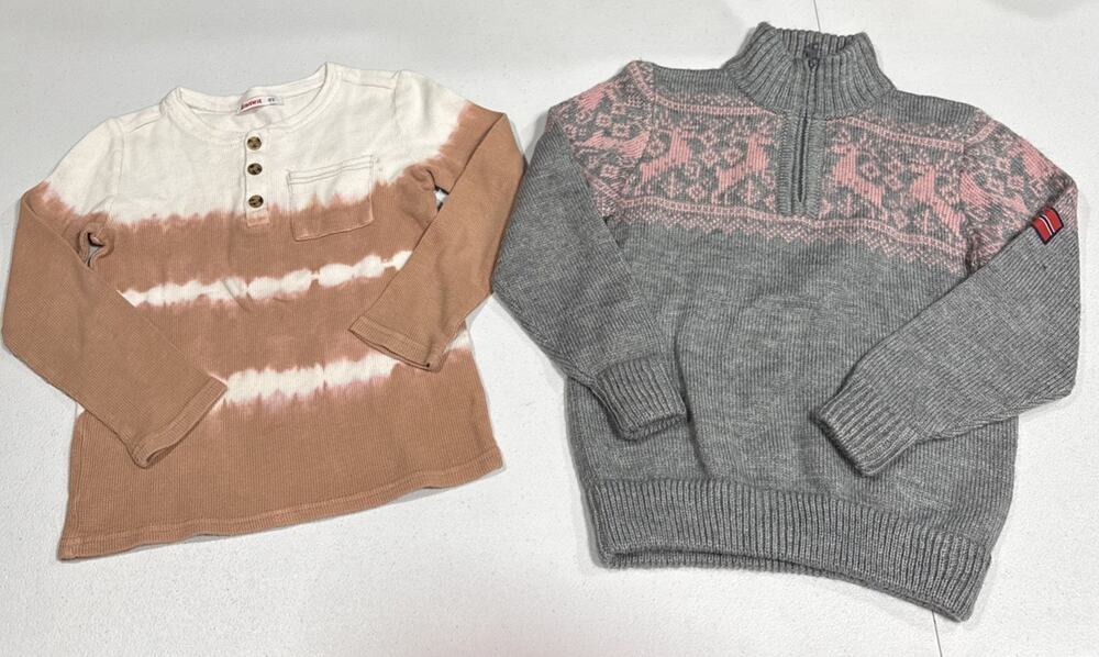 Lot of 2 Norway Flag Patch Reindeer Fuzzy Knit Sweater & Waffle Knit Tee Boy 6